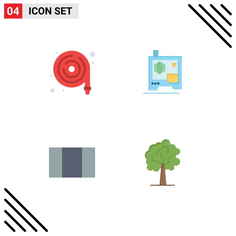 paquete de línea de vector editable de 4 iconos planos simples de crecimiento de escáner de manguera de agua de árbol de manguera contra incendios elementos de diseño de vector editable