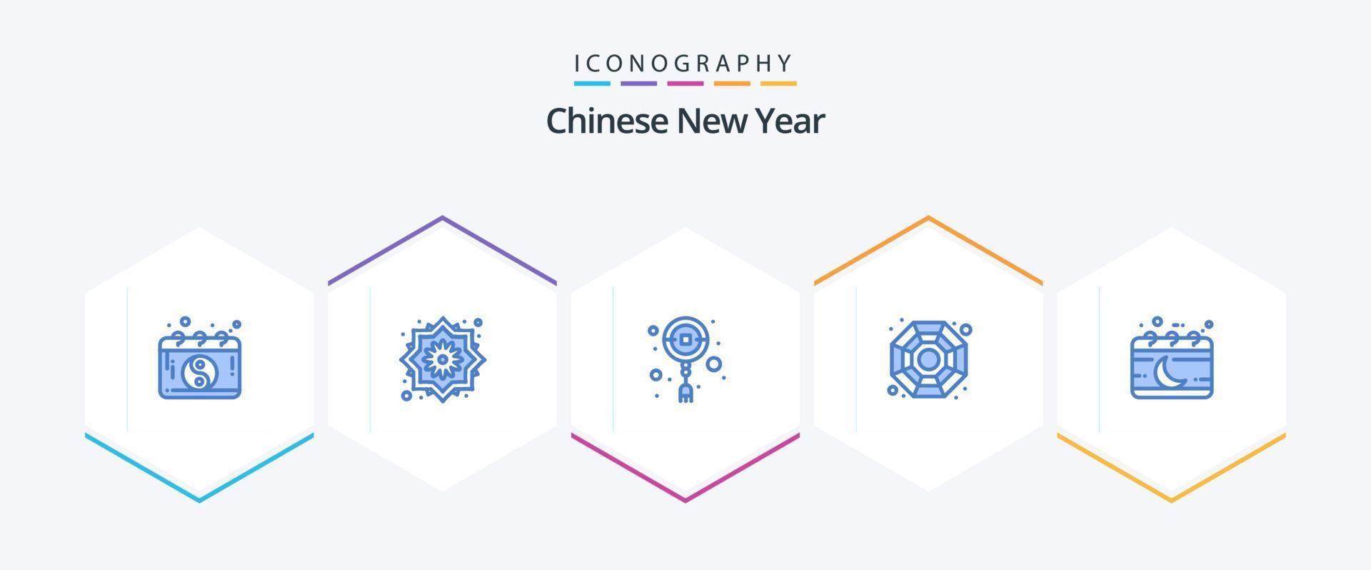 año nuevo chino 25 paquete de iconos azules que incluye evento. calendario. chino. símbolo. porcelana vector