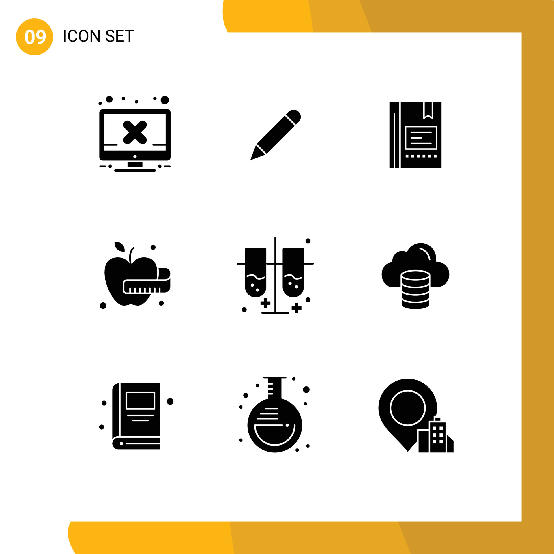 conjunto de pictogramas de 9 glifos sólidos simples de tubos de ensayo