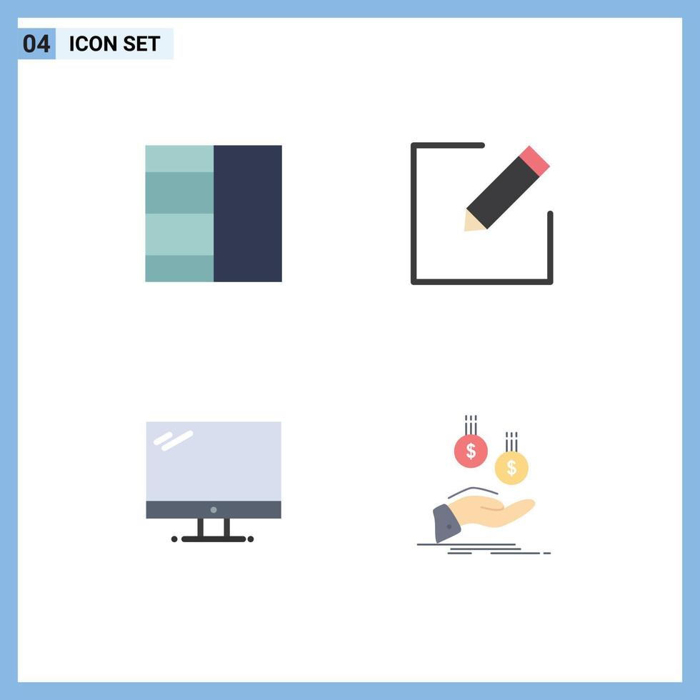 conjunto de 4 paquetes de iconos planos comerciales para monitor de edición de pc de cuadrícula elementos de diseño vectorial editables a mano vector