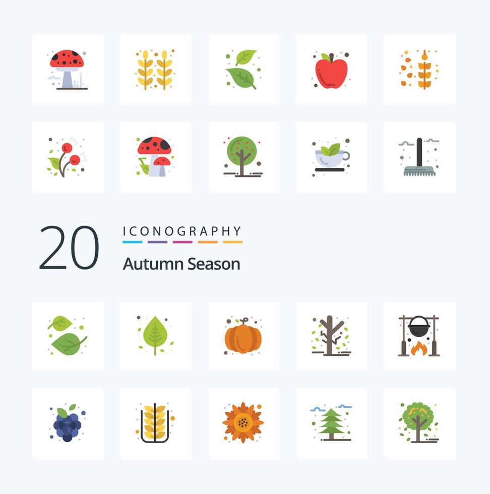 20 Autumn Flat Color icon Pack like season botanic nature autumn harvest vector