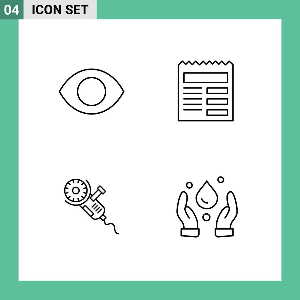 Group of 4 Filledline Flat Colors Signs and Symbols for eye circular saw vision basic tool Editable Vector Design Elements