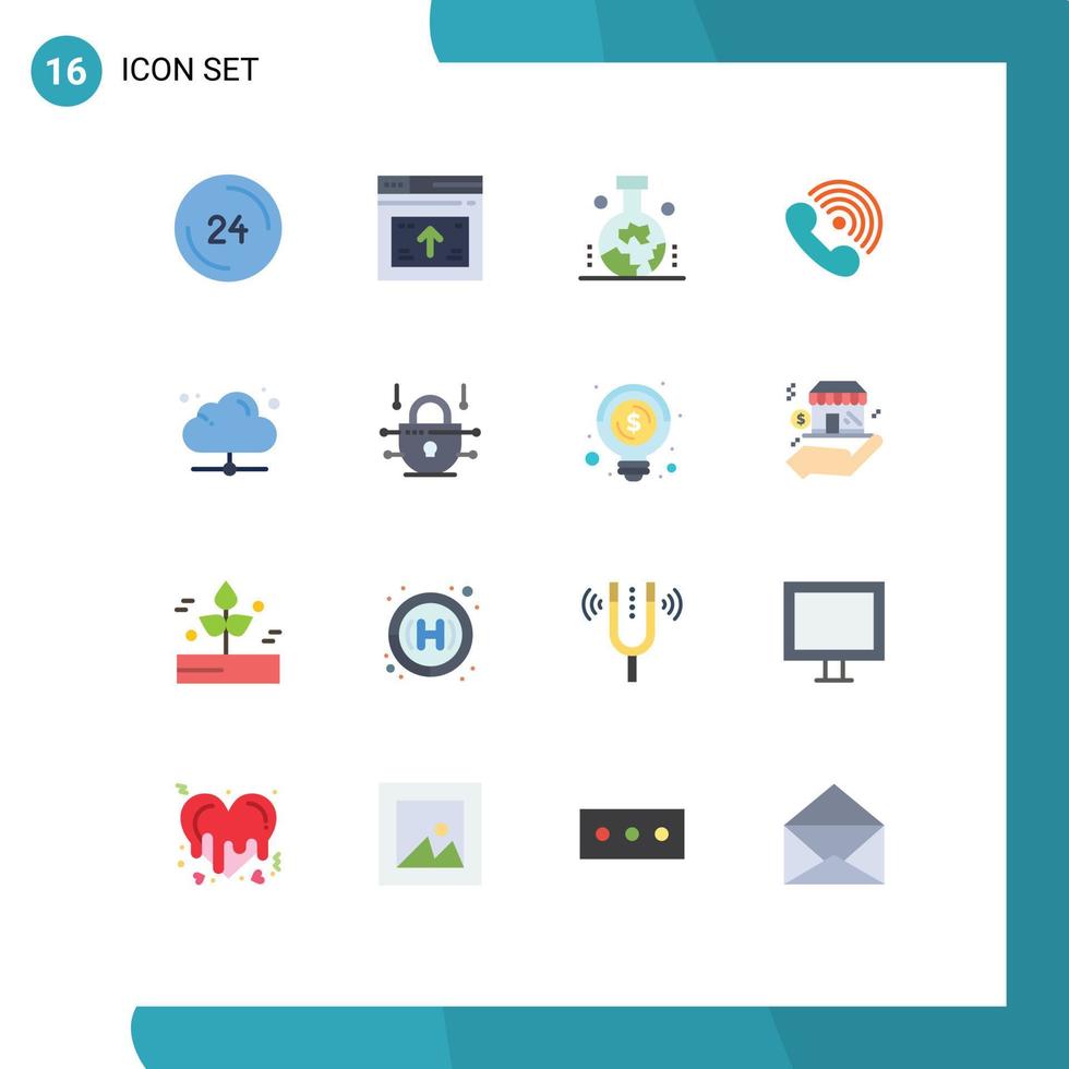 Group of 16 Modern Flat Colors Set for ring phone website call scientific study of the origin of the earth Editable Pack of Creative Vector Design Elements
