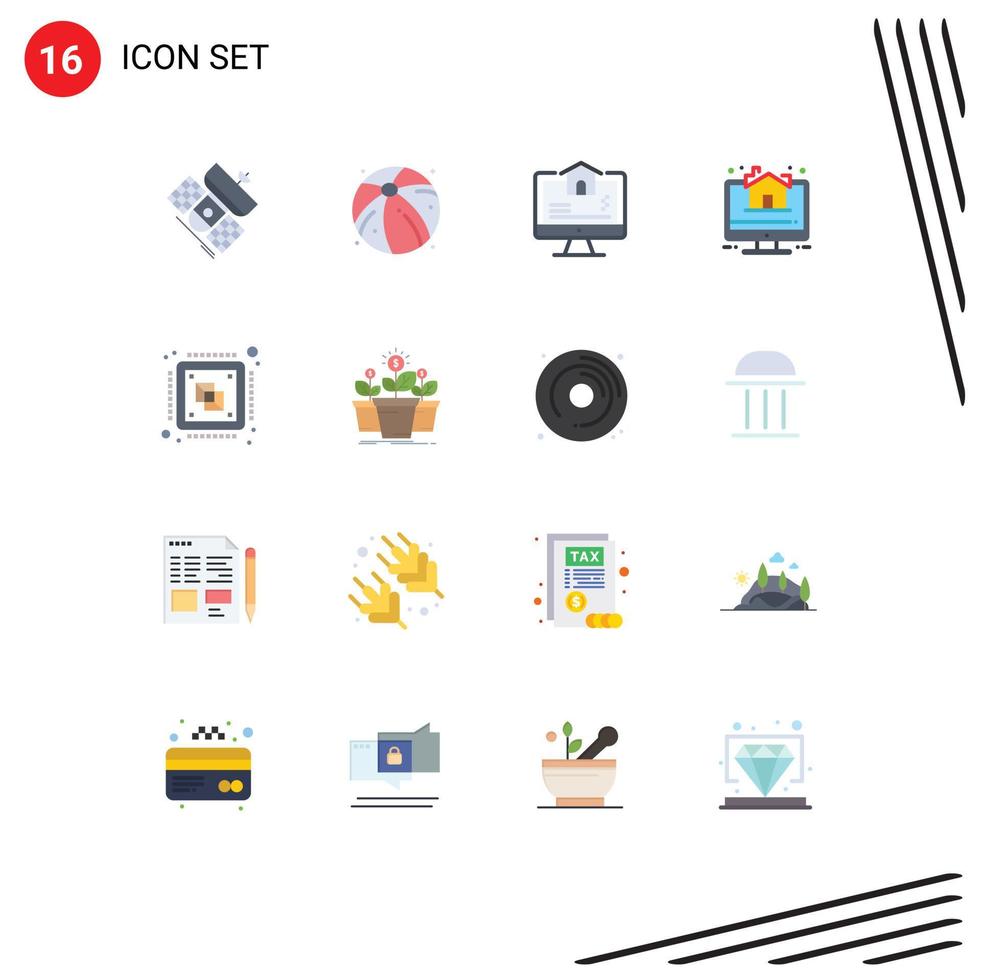 Universal Icon Symbols Group of 16 Modern Flat Colors of chip real estate computer property house Editable Pack of Creative Vector Design Elements