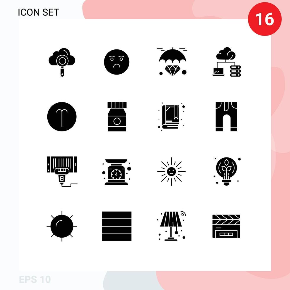 16 concepto de glifo sólido para sitios web móviles y aplicaciones simbolismo aries servidor de diamantes nube elementos de diseño vectorial editables vector