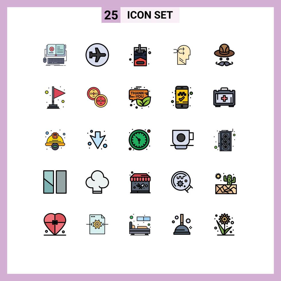 Set of 25 Commercial Filled line Flat Colors pack for cap brian flying head hobby Editable Vector Design Elements