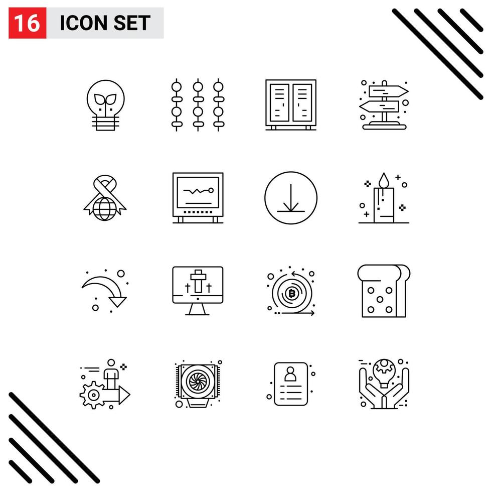 Mobile Interface Outline Set of 16 Pictograms of ribbon signpost activities rural game Editable Vector Design Elements