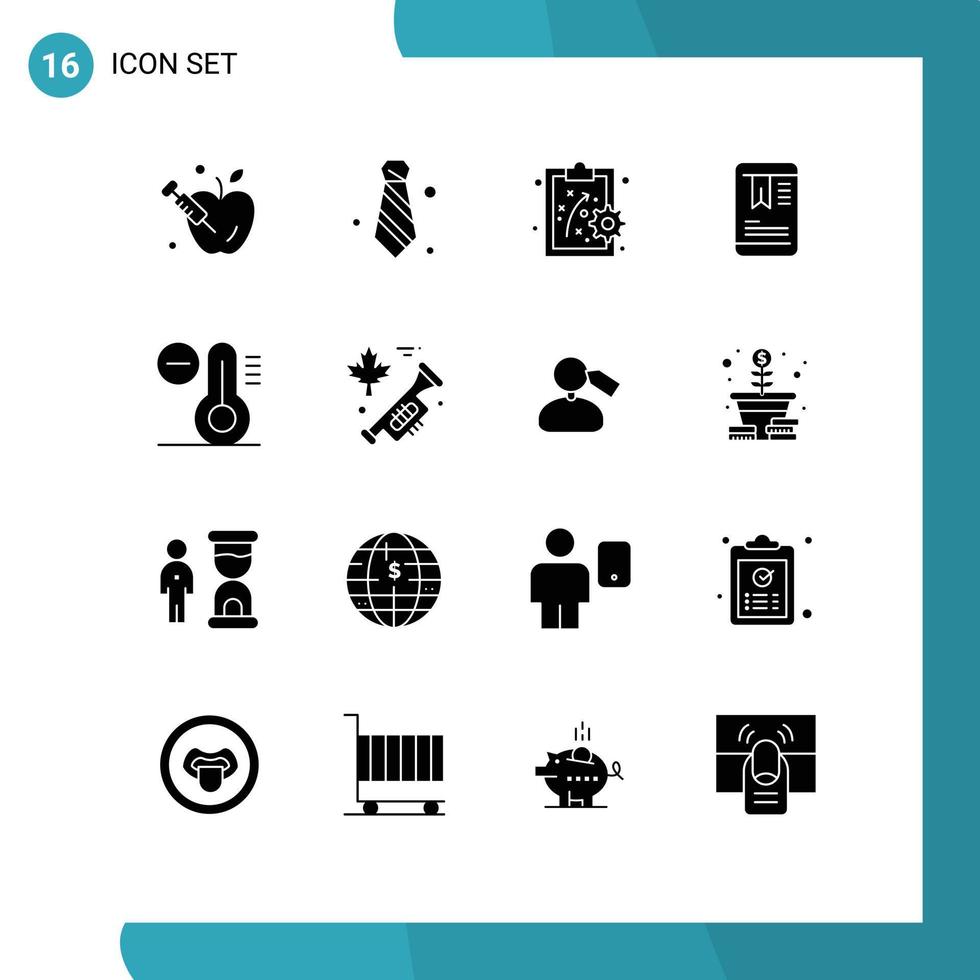 Mobile Interface Solid Glyph Set of 16 Pictograms of speaker temperature performance method decrease oneducation Editable Vector Design Elements
