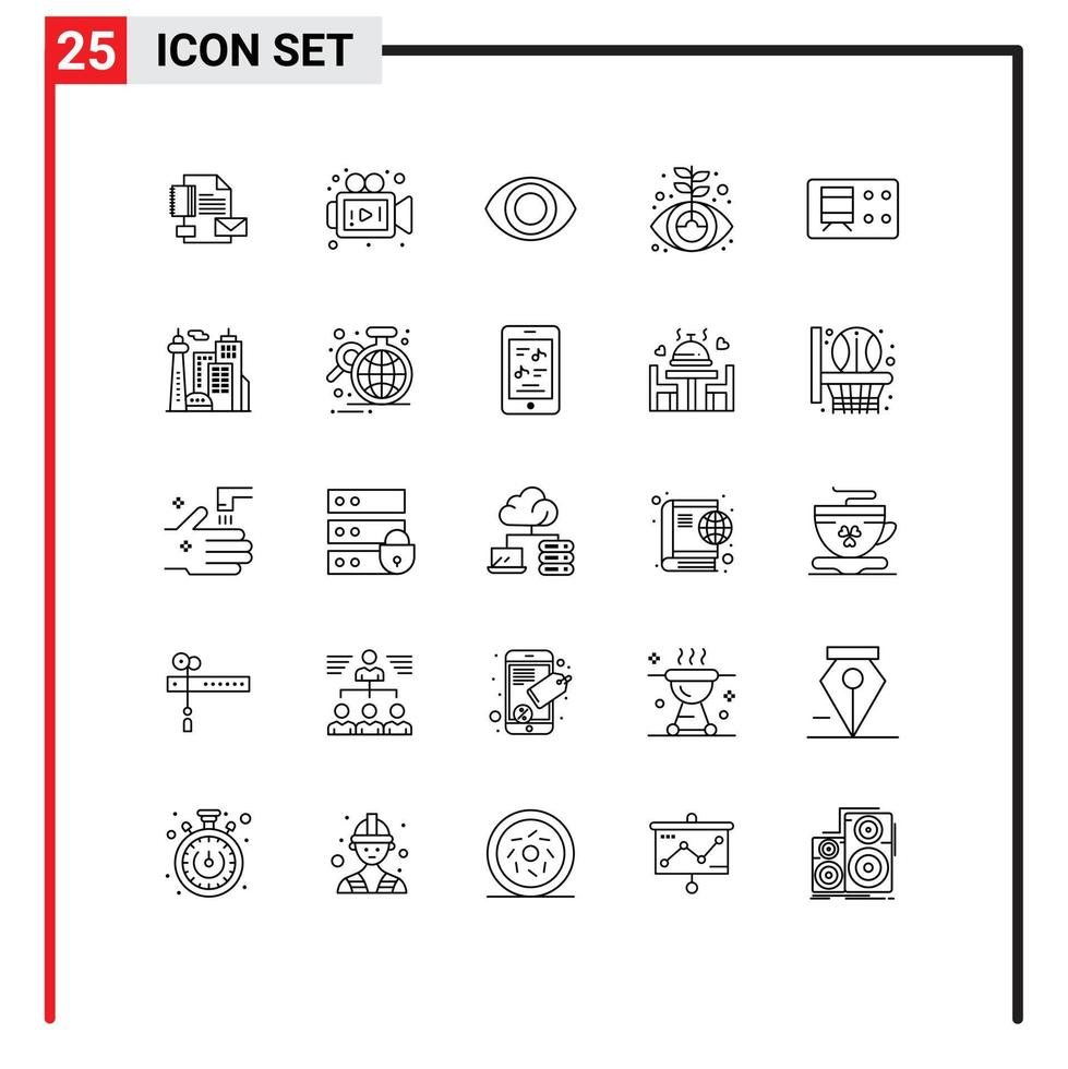 Mobile Interface Line Set of 25 Pictograms of architecture ticket eye railroad growth Editable Vector Design Elements