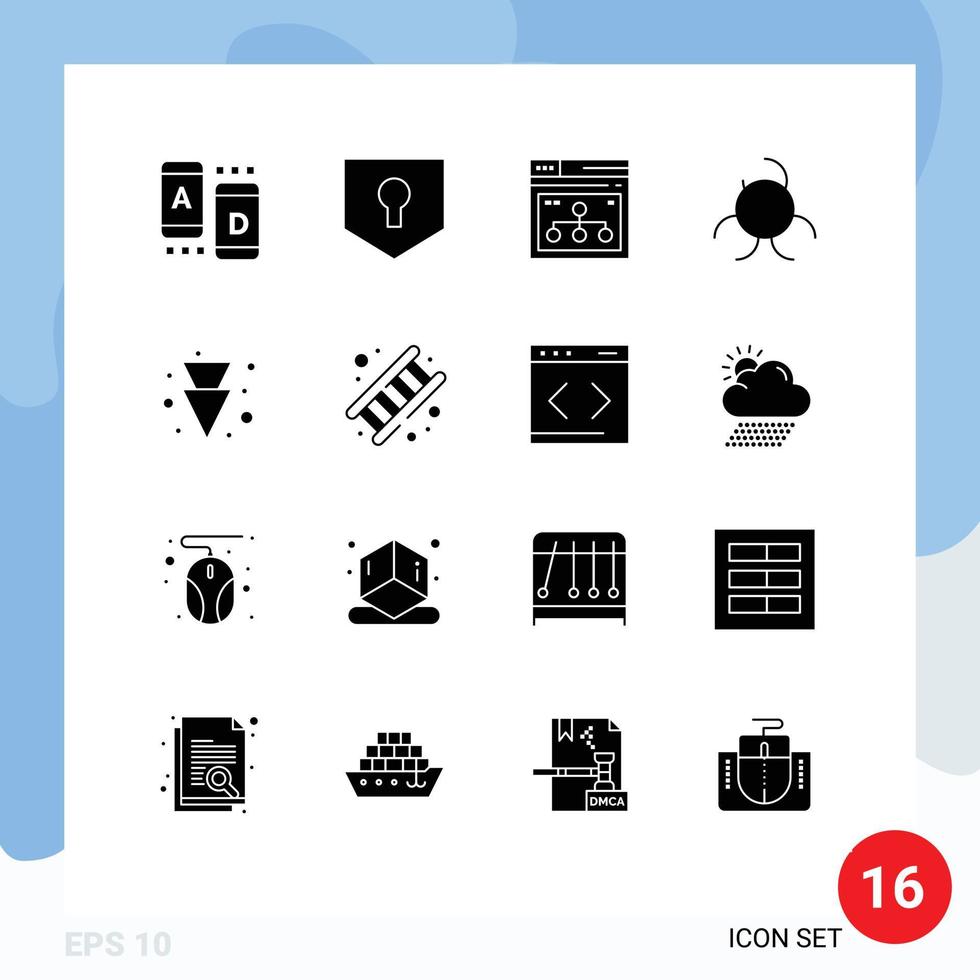 Group of 16 Modern Solid Glyphs Set for full arrow internet biology sign share Editable Vector Design Elements