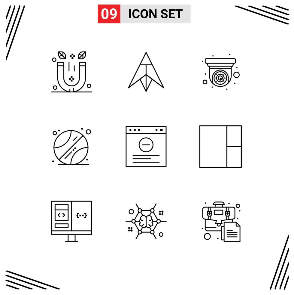 Stock Vector Icon Pack of 9 Line Signs and Symbols for website browser camera sports ball Editable Vector Design Elements