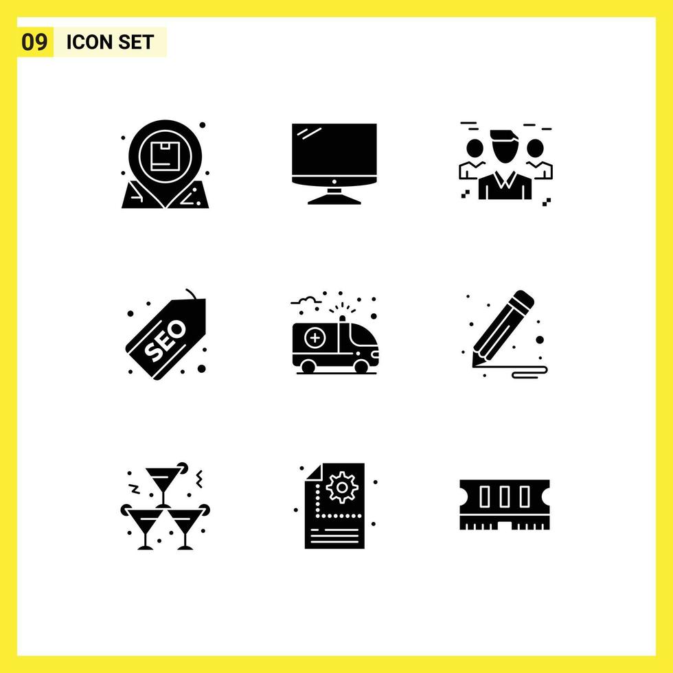 9 Universal Solid Glyphs Set for Web and Mobile Applications label web imac protection group Editable Vector Design Elements