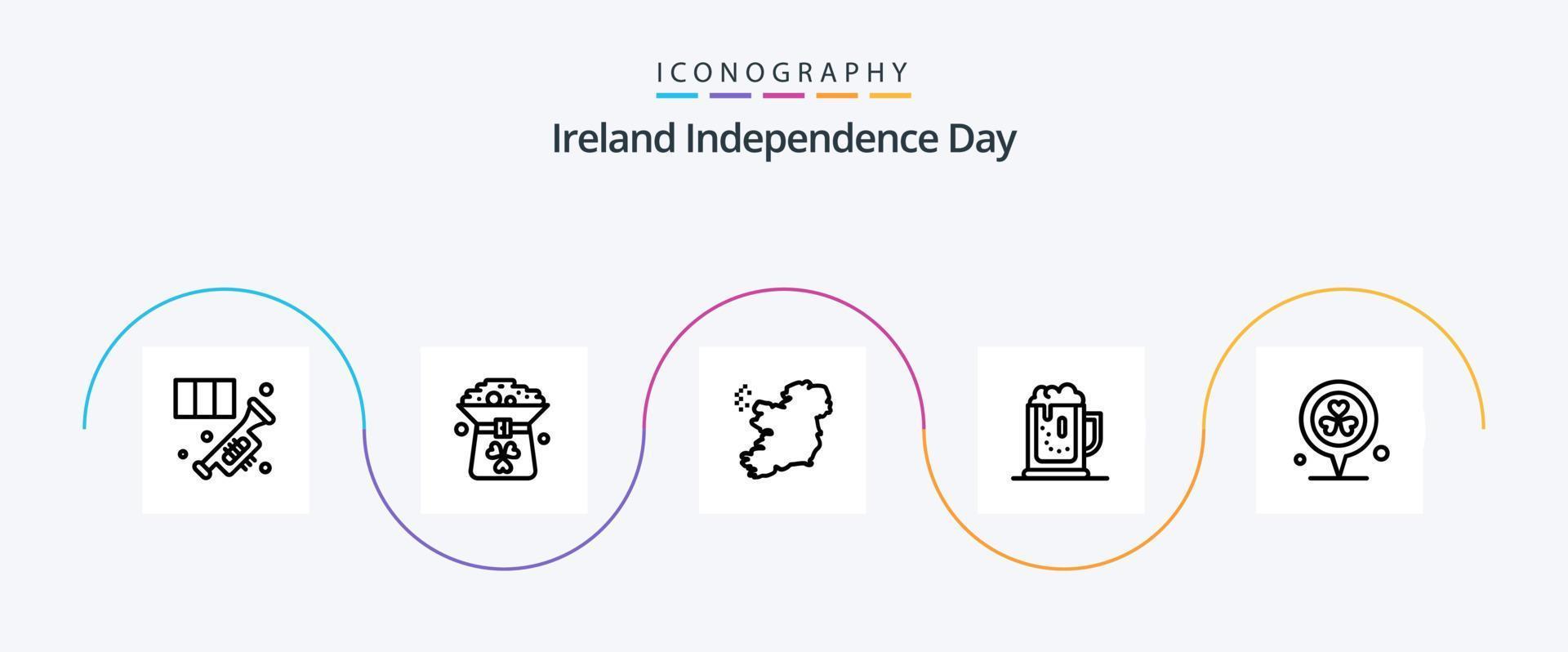 Ireland Independence Day Line 5 Icon Pack Including jar. celebrate. hat. beer. ireland vector