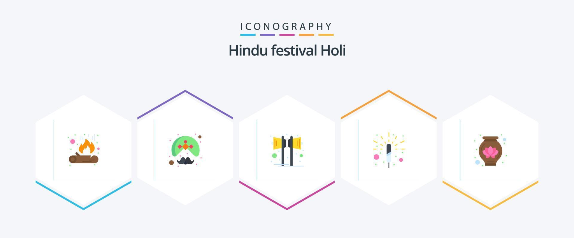 Holi 25 Flat icon pack including lotus. spark. loudspeaker. fireworks. speaker vector