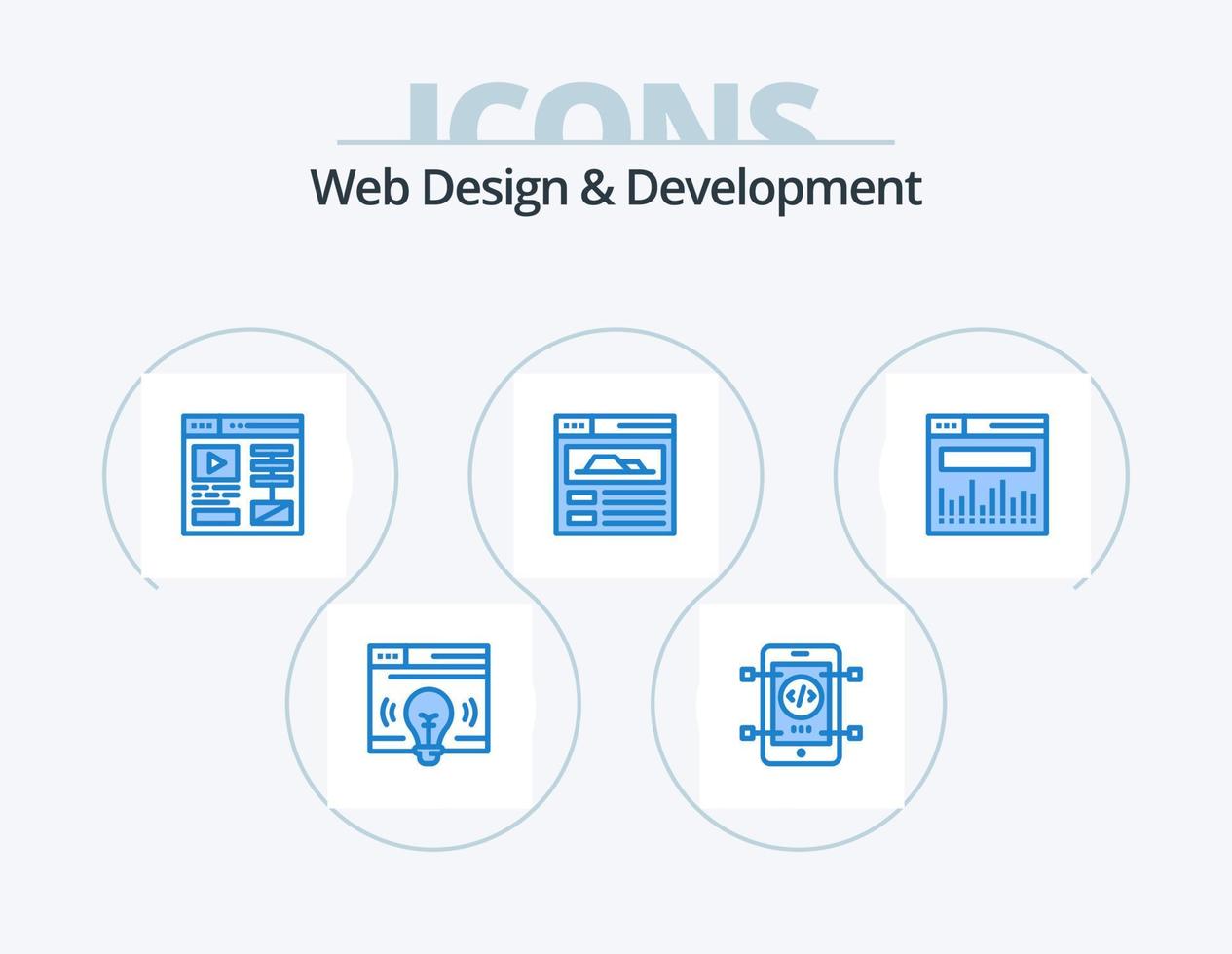 Web Design And Development Blue Icon Pack 5 Icon Design. . web. design. data. web page vector
