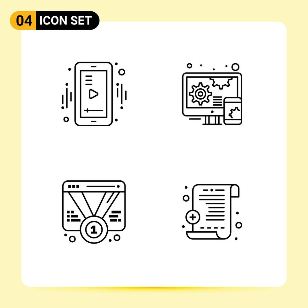 4 Creative Icons Modern Signs and Symbols of media promotion video responsive web Editable Vector Design Elements