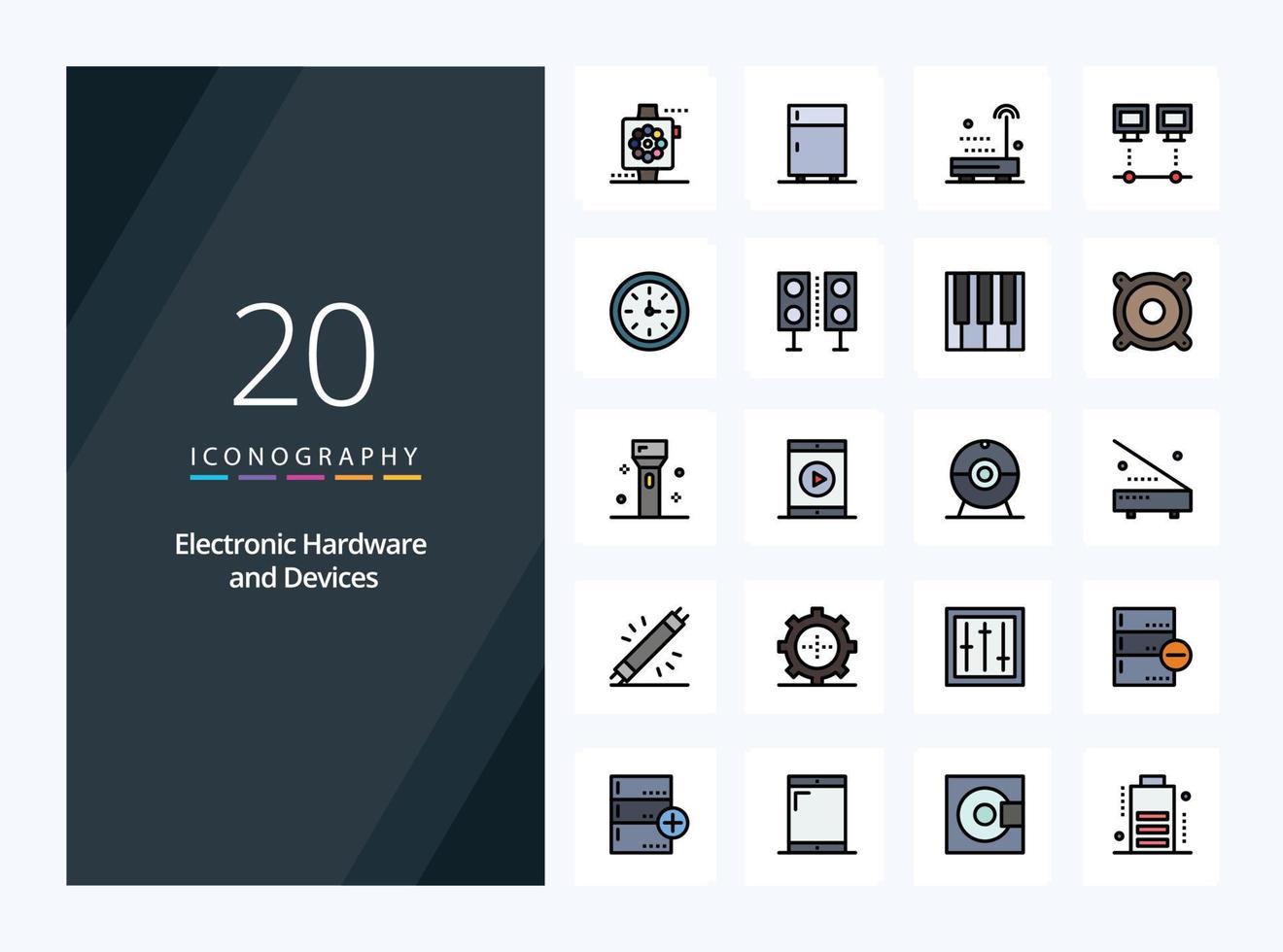 20 Devices line Filled icon for presentation vector