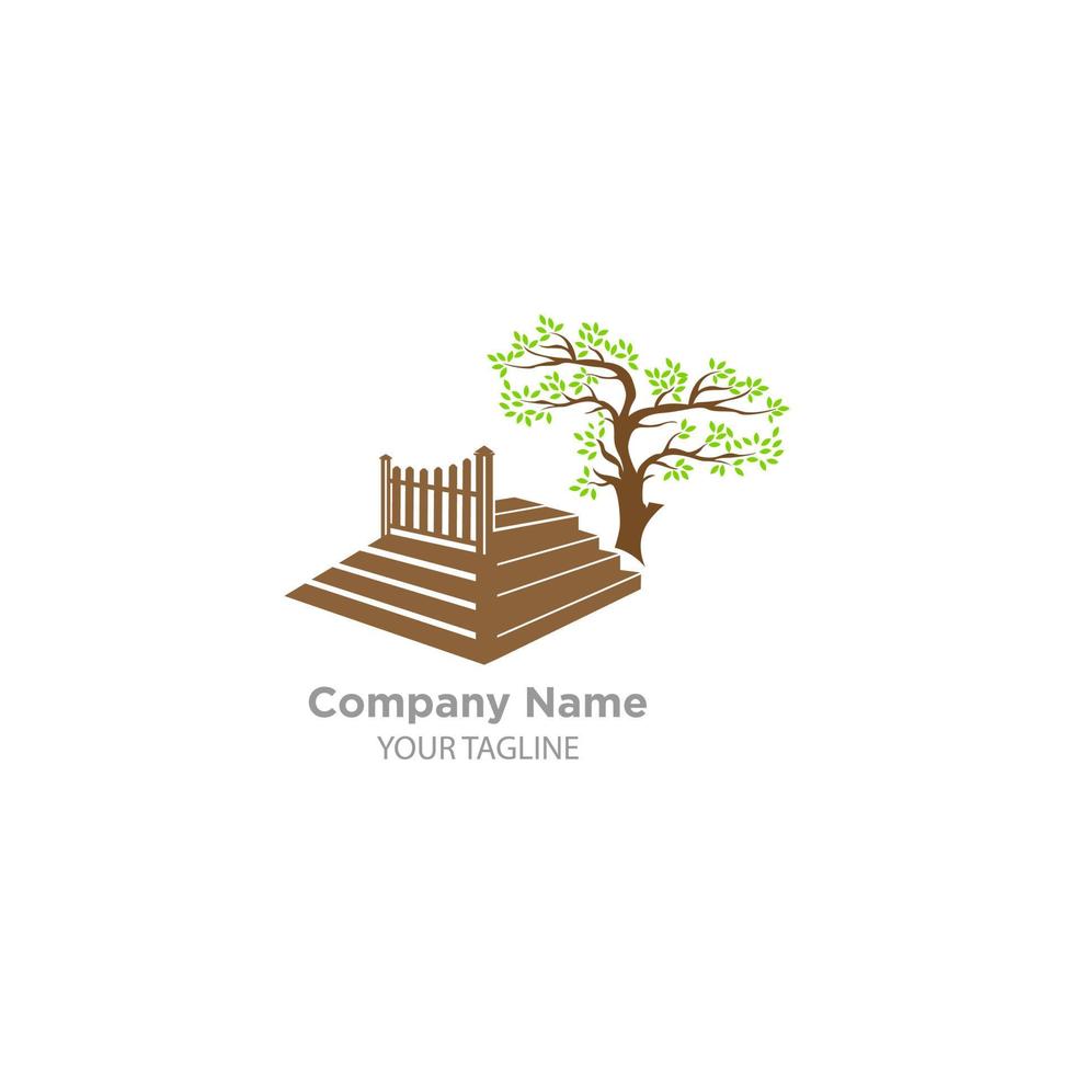 Fence with tree Logo Design,Fence logo symbol or icon template. vector