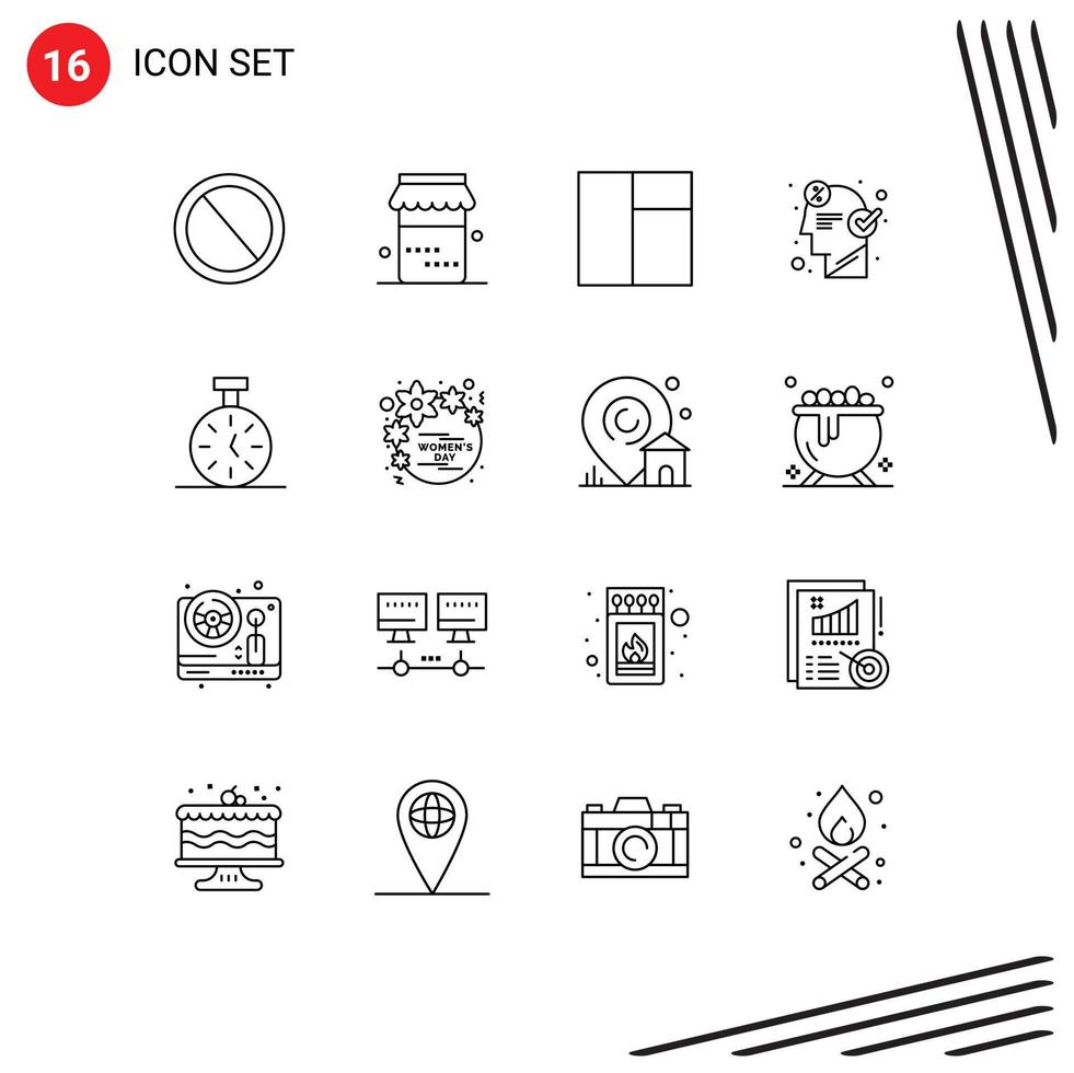 Modern Set of 16 Outlines and symbols such as timer stopwatch grid seo business Editable Vector Design Elements