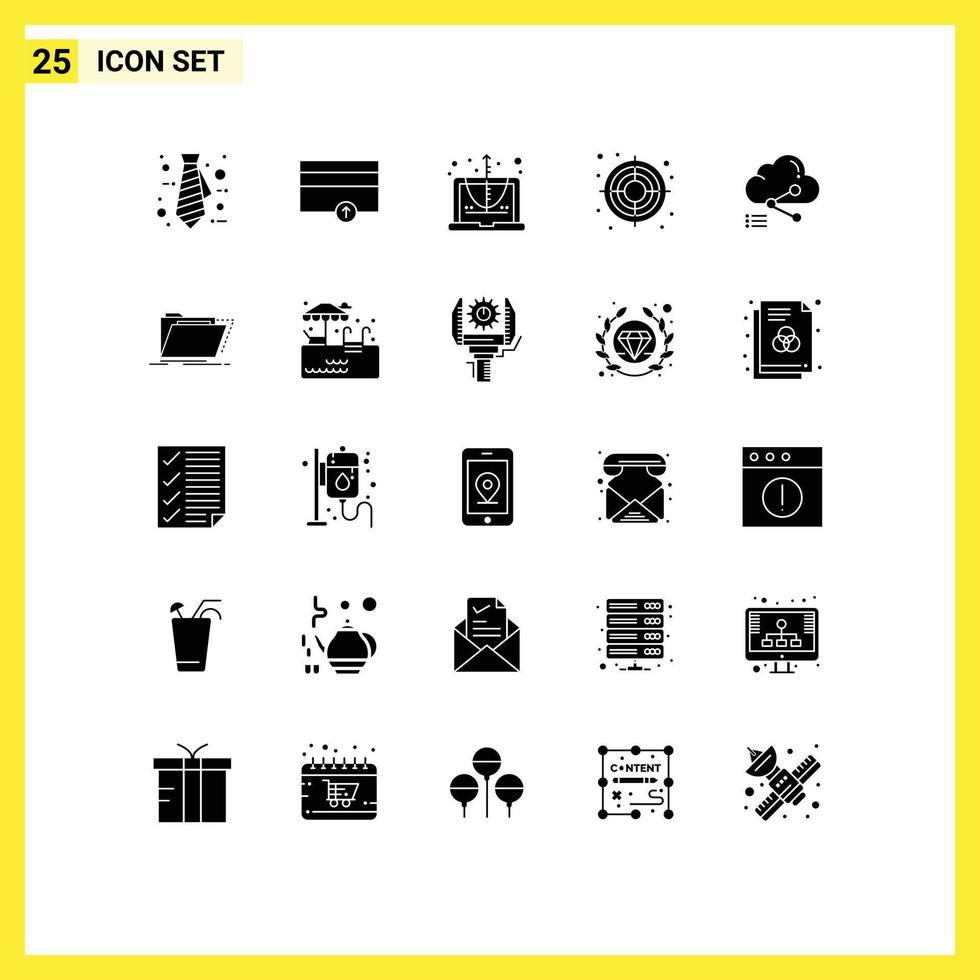 Modern Set of 25 Solid Glyphs and symbols such as computing cloud computer share success Editable Vector Design Elements