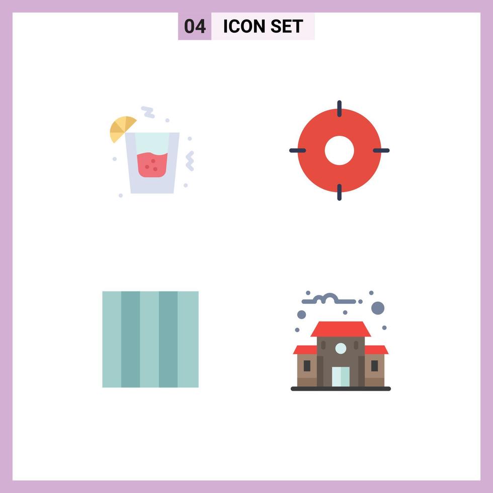 Mobile Interface Flat Icon Set of 4 Pictograms of drink building circle target school Editable Vector Design Elements