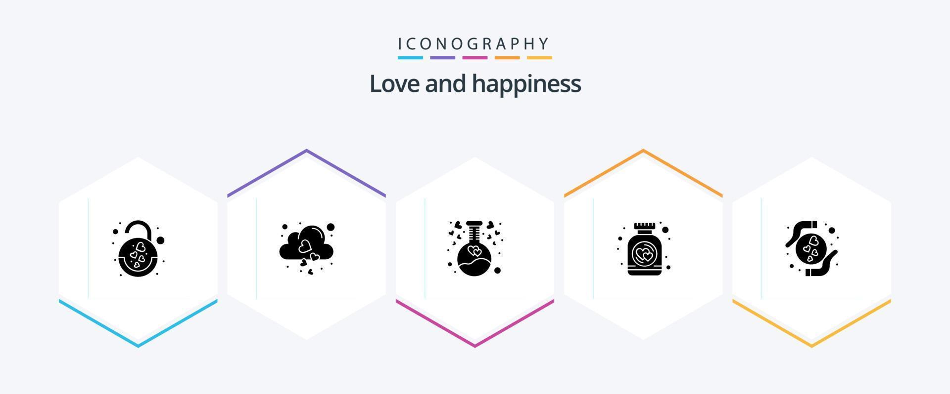 Love 25 Glyph icon pack including hands. jar. chemical. heart. bottle vector