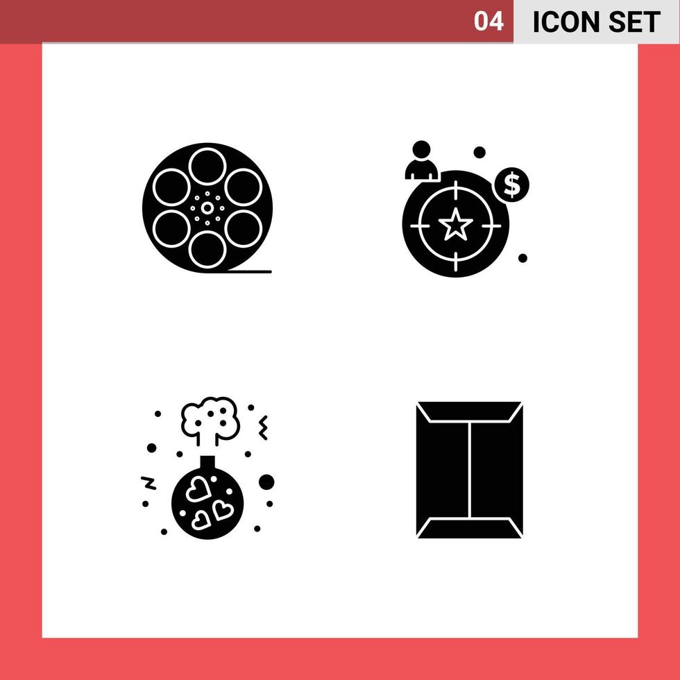 4 Universal Solid Glyphs Set for Web and Mobile Applications movis love american target window Editable Vector Design Elements