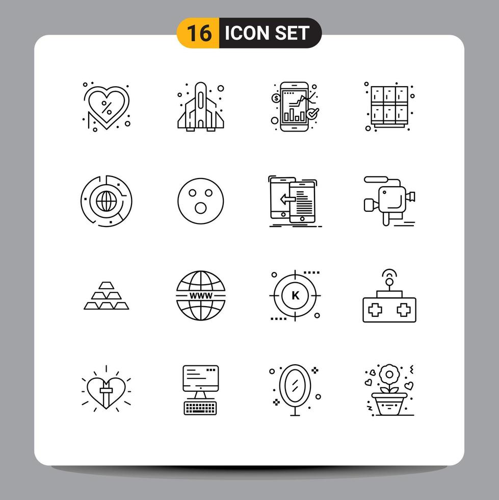Modern Set of 16 Outlines Pictograph of school locker play learning online trade Editable Vector Design Elements