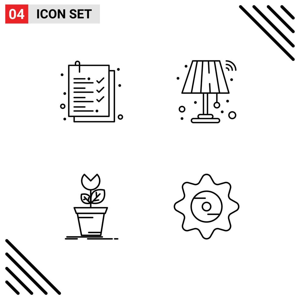 4 Thematic Vector Filledline Flat Colors and Editable Symbols of check list mario interior wifi plant Editable Vector Design Elements