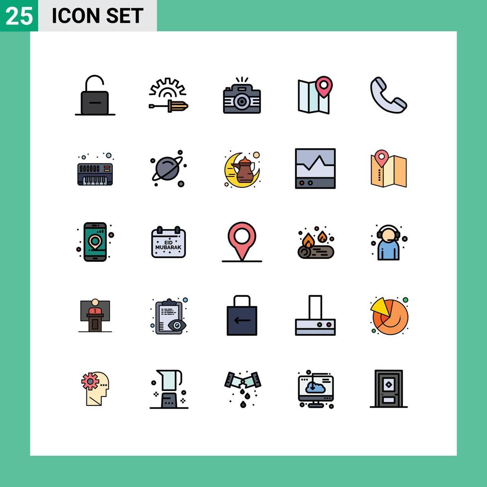 Editable Vector Line Pack of 25 Simple Filled line Flat Colors of pin map tool location picture Editable Vector Design Elements