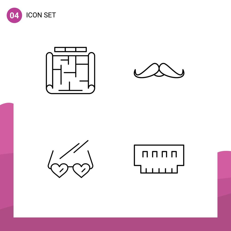 conjunto de línea de interfaz móvil de 4 pictogramas de arquitectura gafas estate movember corazón elementos de diseño vectorial editables vector