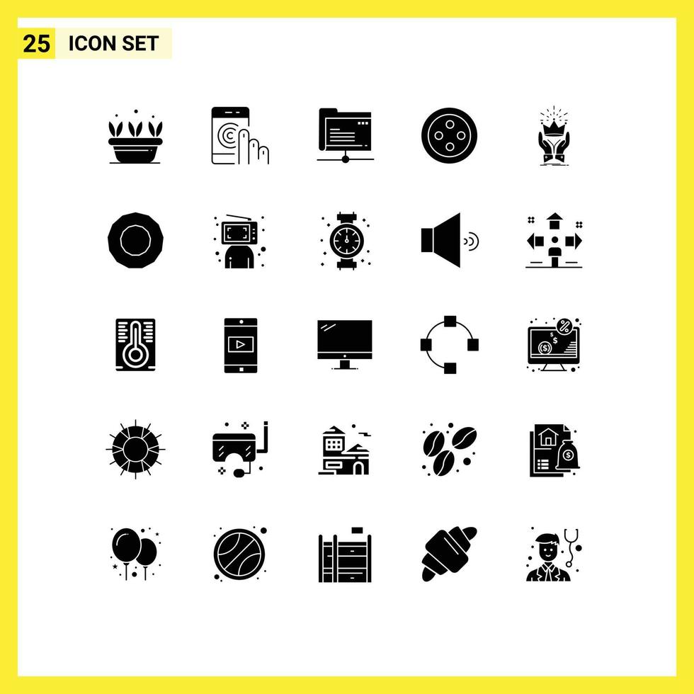 Set of 25 Vector Solid Glyphs on Grid for king crown support stud storage Editable Vector Design Elements