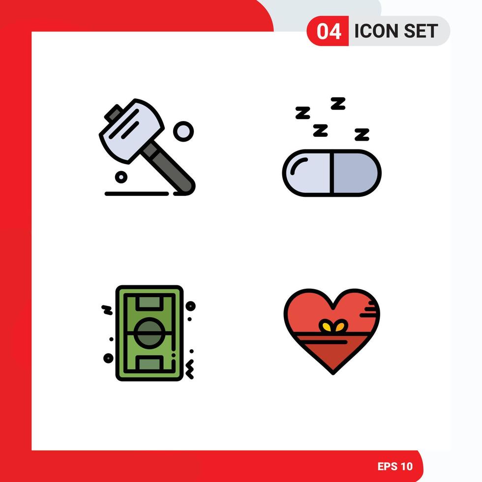 User Interface Pack of 4 Basic Filledline Flat Colors of saw soccer drug football heart Editable Vector Design Elements