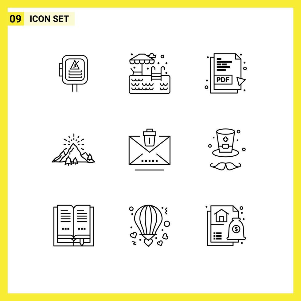 9 Universal Outlines Set for Web and Mobile Applications erase delete pdf document fireworks nature Editable Vector Design Elements