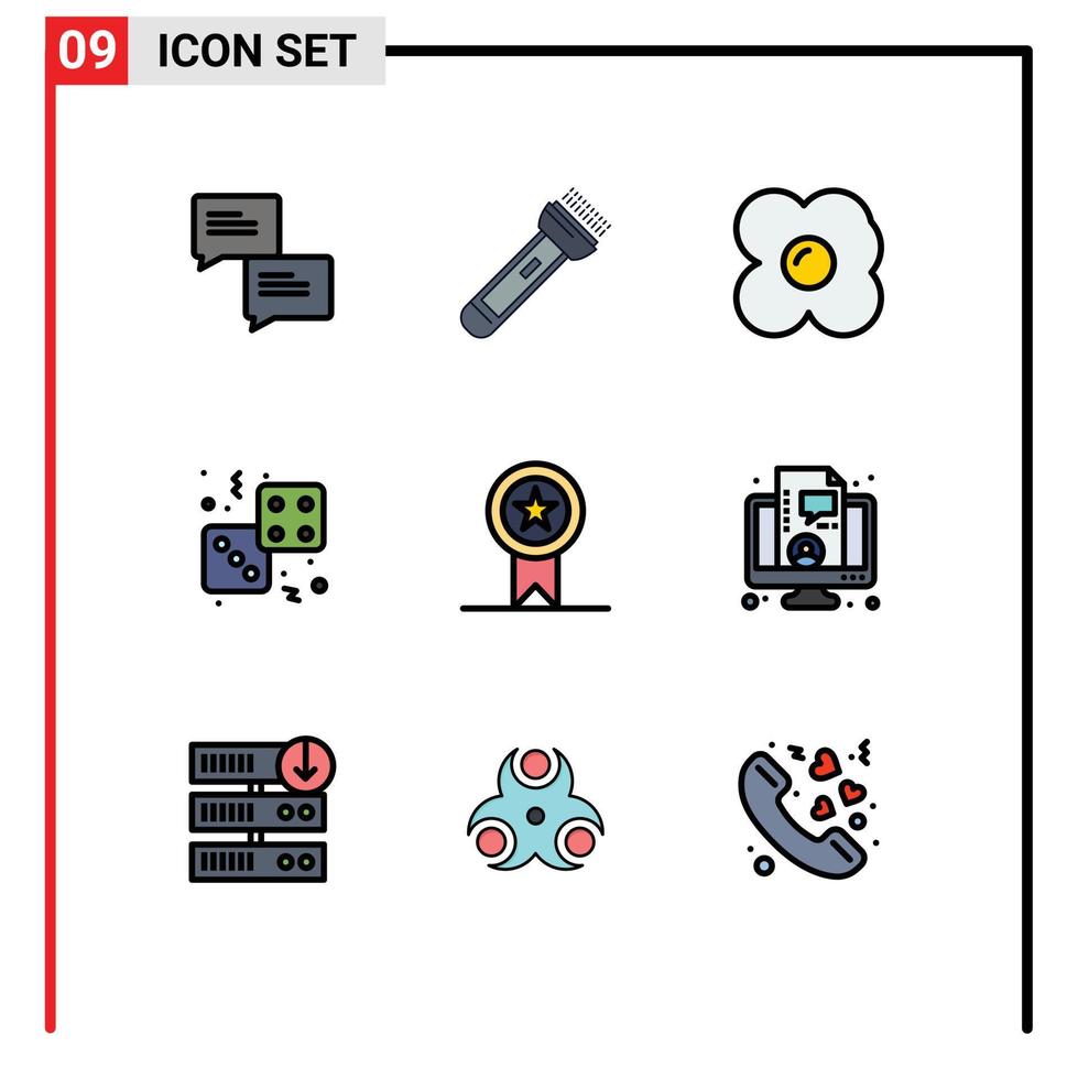 9 colores planos de línea de llenado de vectores temáticos y símbolos editables de insignias, juego de huevos, casino, elementos de diseño de vectores editables