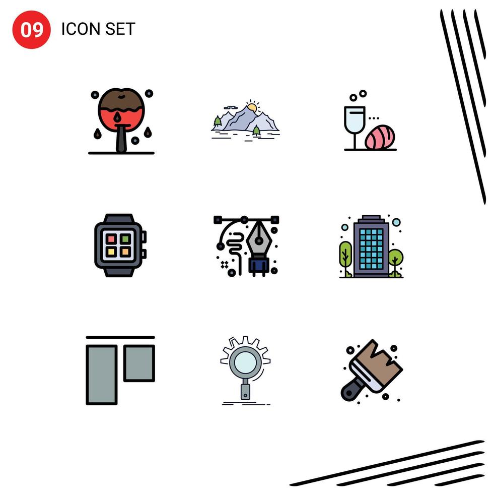 User Interface Pack of 9 Basic Filledline Flat Colors of watch smart tree home drink Editable Vector Design Elements
