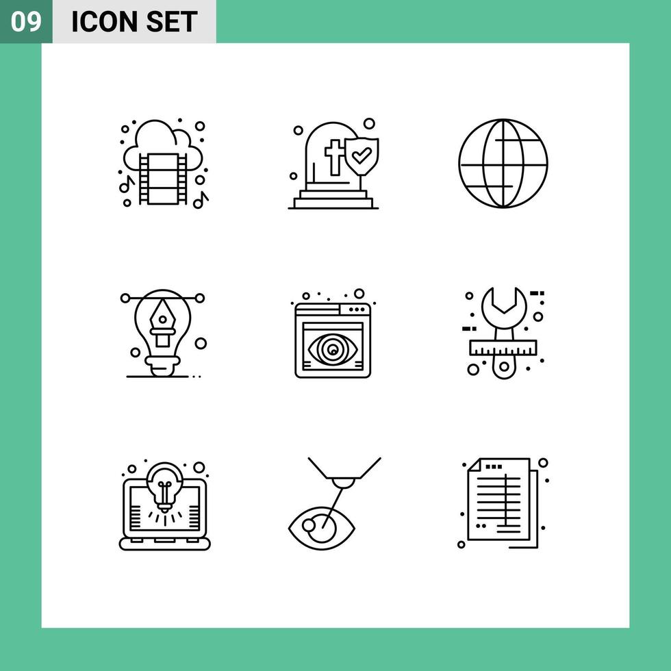 User Interface Pack of 9 Basic Outlines of view eye global illustration artwork Editable Vector Design Elements