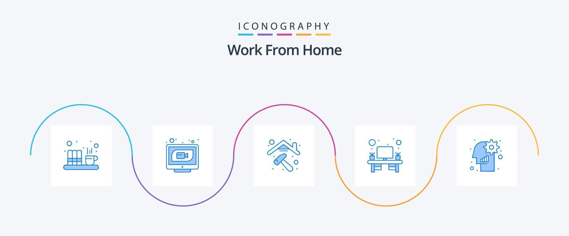Work From Home Blue 5 Icon Pack Including management. table. web. office. home work area vector