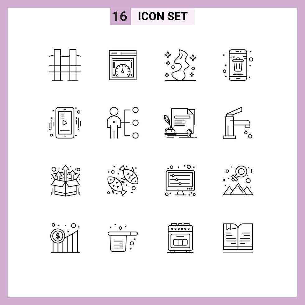 Set of 16 Commercial Outlines pack for media mobile magic delete app Editable Vector Design Elements