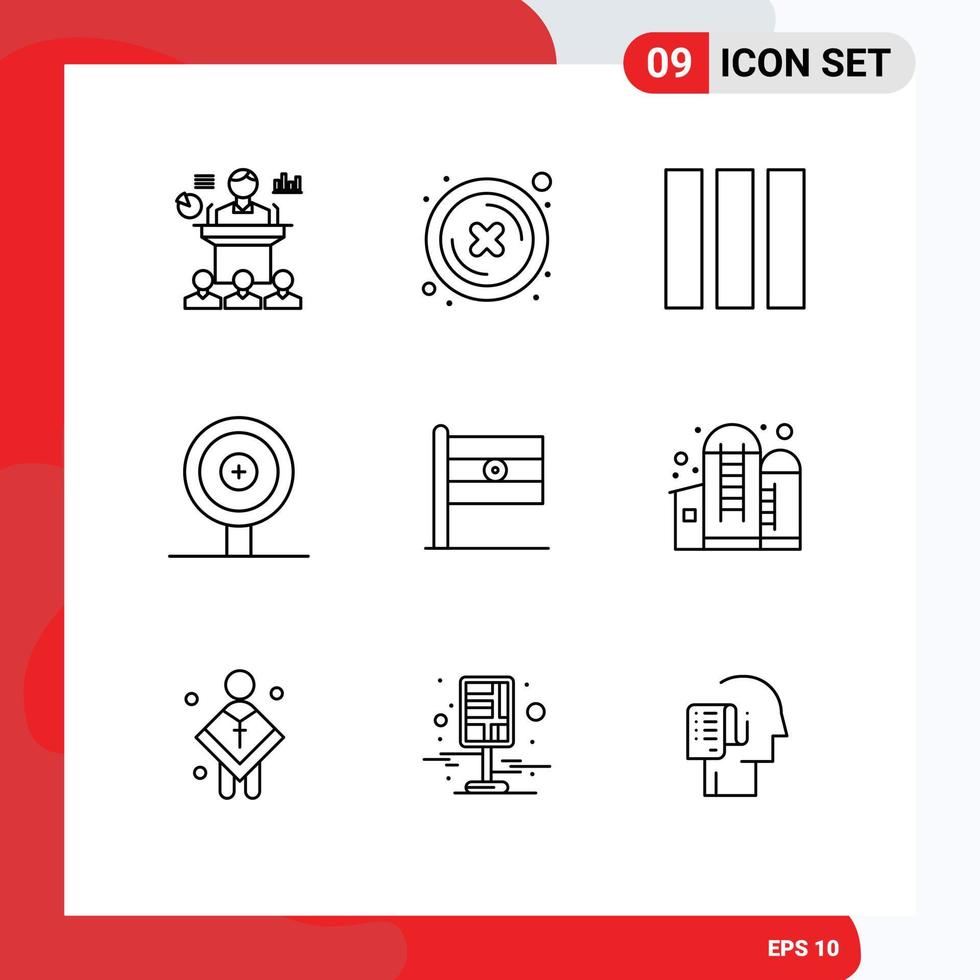 Set of 9 Modern UI Icons Symbols Signs for sign indian button target business Editable Vector Design Elements