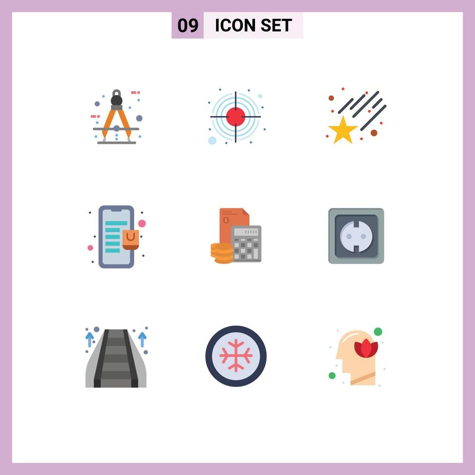 Flat Color Pack of 9 Universal Symbols of accumulation online store target mobile bag Editable Vector Design Elements