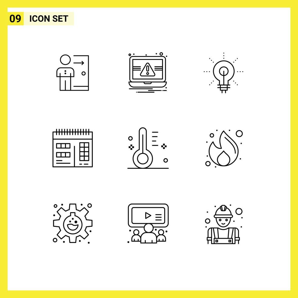 Outline Pack of 9 Universal Symbols of calendar inspirating laptop insight glow Editable Vector Design Elements