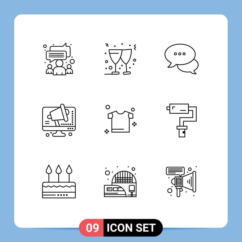 Mobile Interface Outline Set of 9 Pictograms of shirt clothes chat computer conference Editable Vector Design Elements