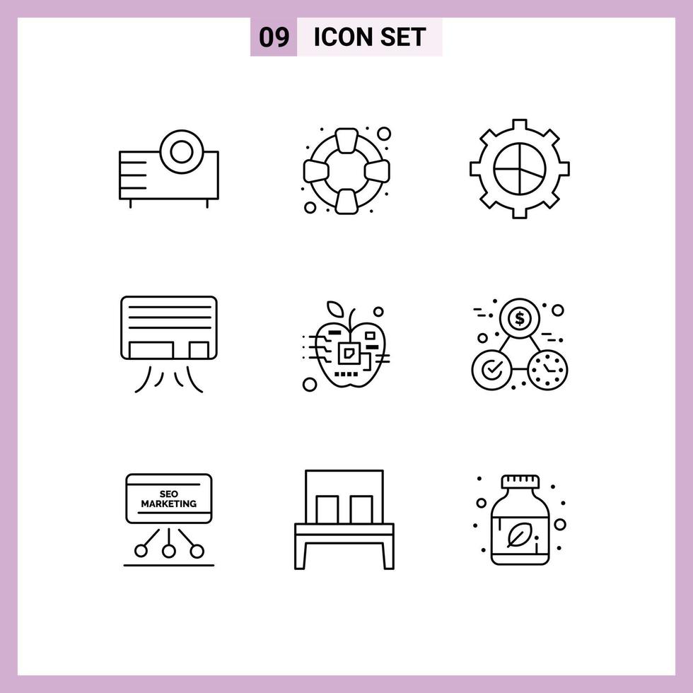 grupo universal de símbolos de iconos de 9 contornos modernos de elementos de diseño de vectores editables de Apple Air de negocio artificial digital