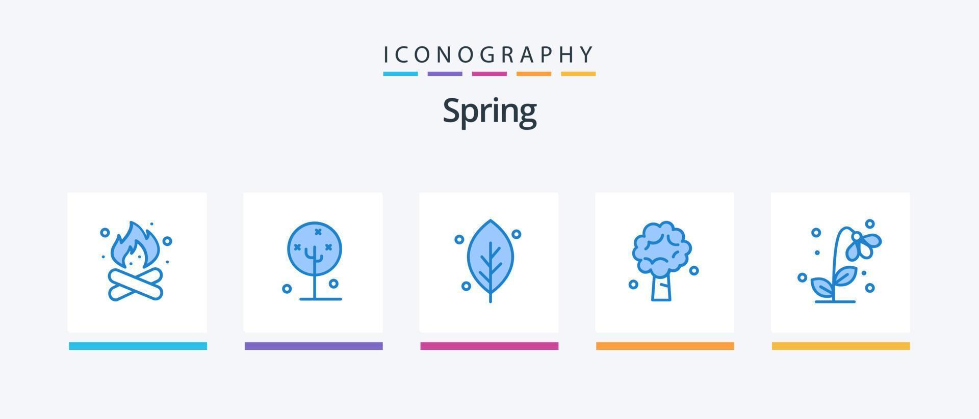 Spring Blue 5 Icon Pack Including nature. apple. lotus flower. tree. nature. Creative Icons Design vector