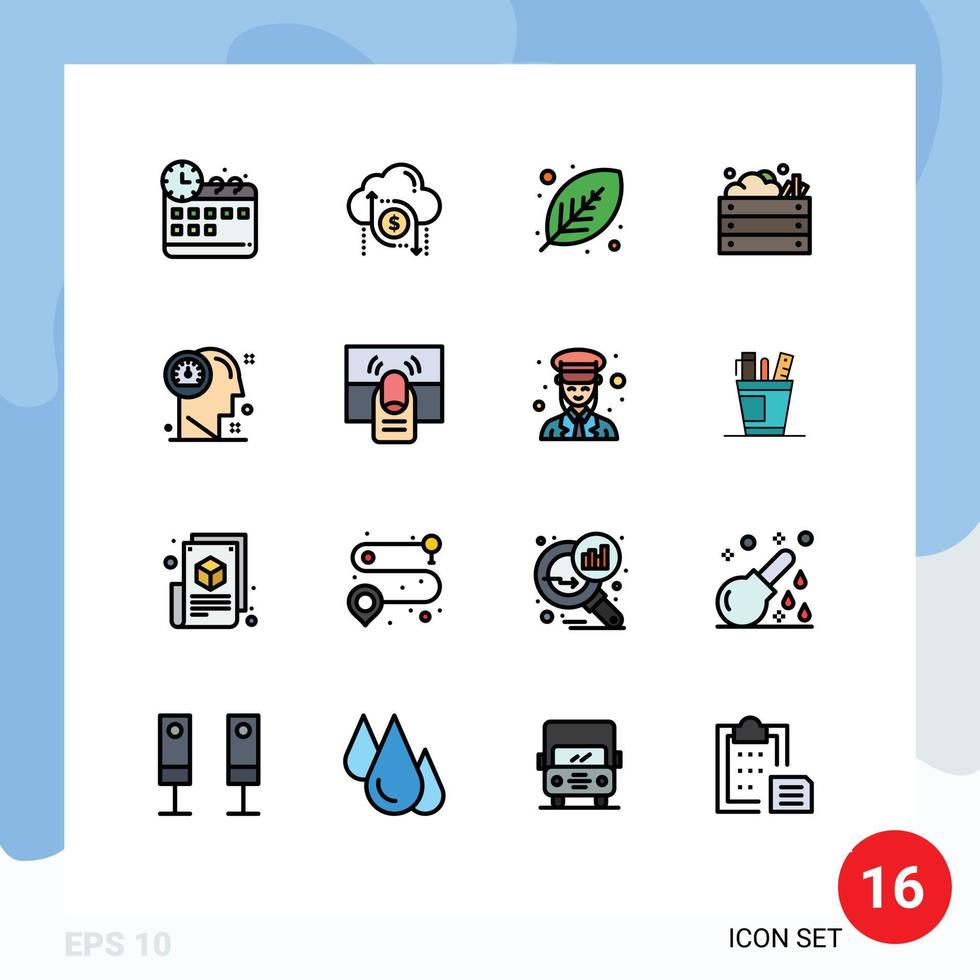 Mobile Interface Flat Color Filled Line Set of 16 Pictograms of vegetables garden eco farming print Editable Creative Vector Design Elements