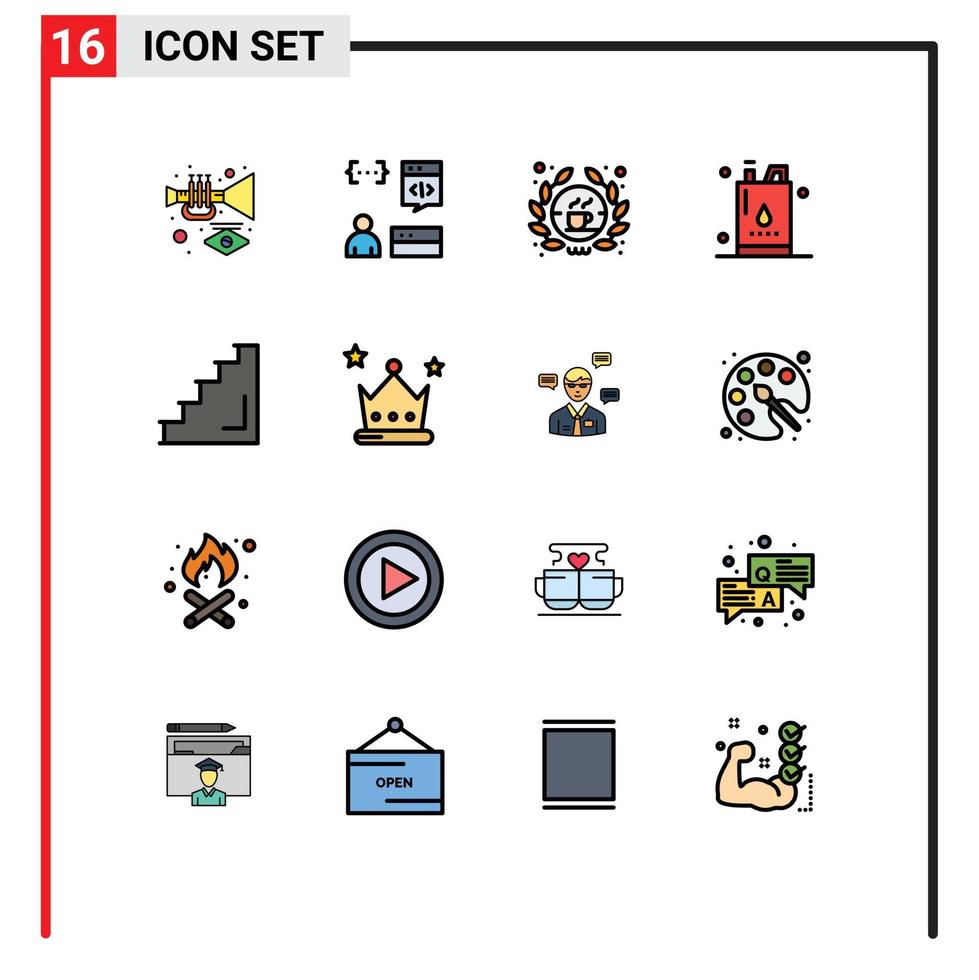 Modern Set of 16 Flat Color Filled Lines and symbols such as power gallon programmer energy sign Editable Creative Vector Design Elements