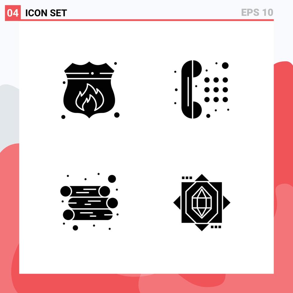 Set of 4 Vector Solid Glyphs on Grid for access log fire telephone core Editable Vector Design Elements