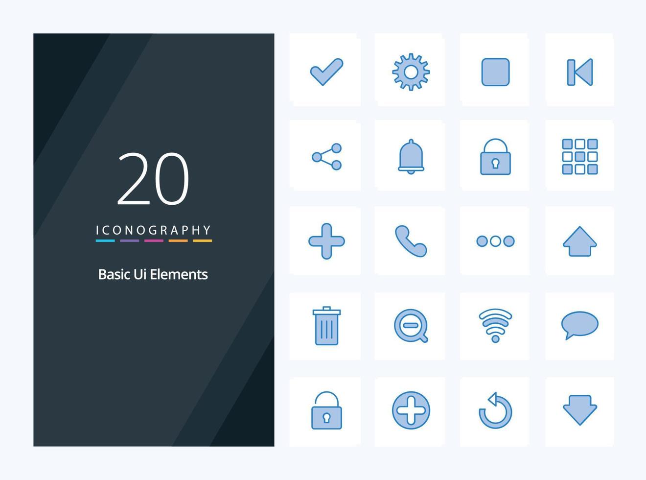 20 Basic Ui Elements Blue Color icon for presentation vector
