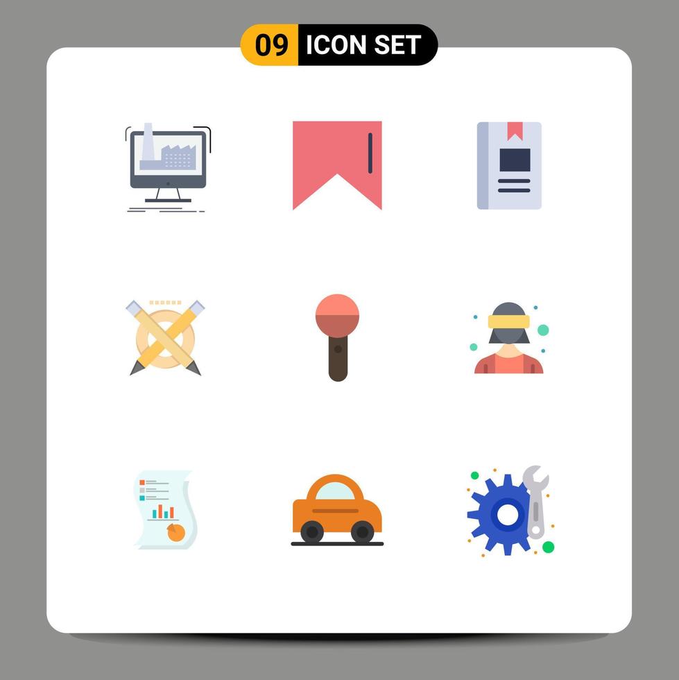 Set of 9 Modern UI Icons Symbols Signs for mic line education pen pencil Editable Vector Design Elements